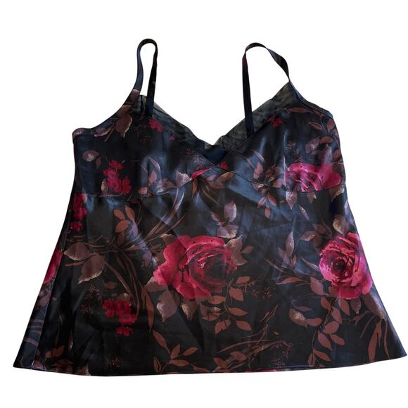 Y2K 2000s Dark Floral Mesh Trim Baby Doll Tank Sz XL Whimsygoth Fairy Grunge - Picture 1 of 7